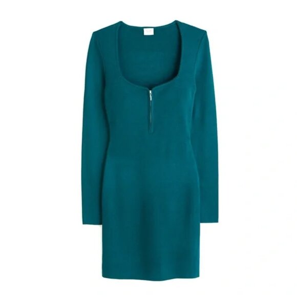 NWOT Abercrombie & Fitch Knit Mini Dress Long Sleeve Front Zip in Teal size SP - Picture 11 of 12